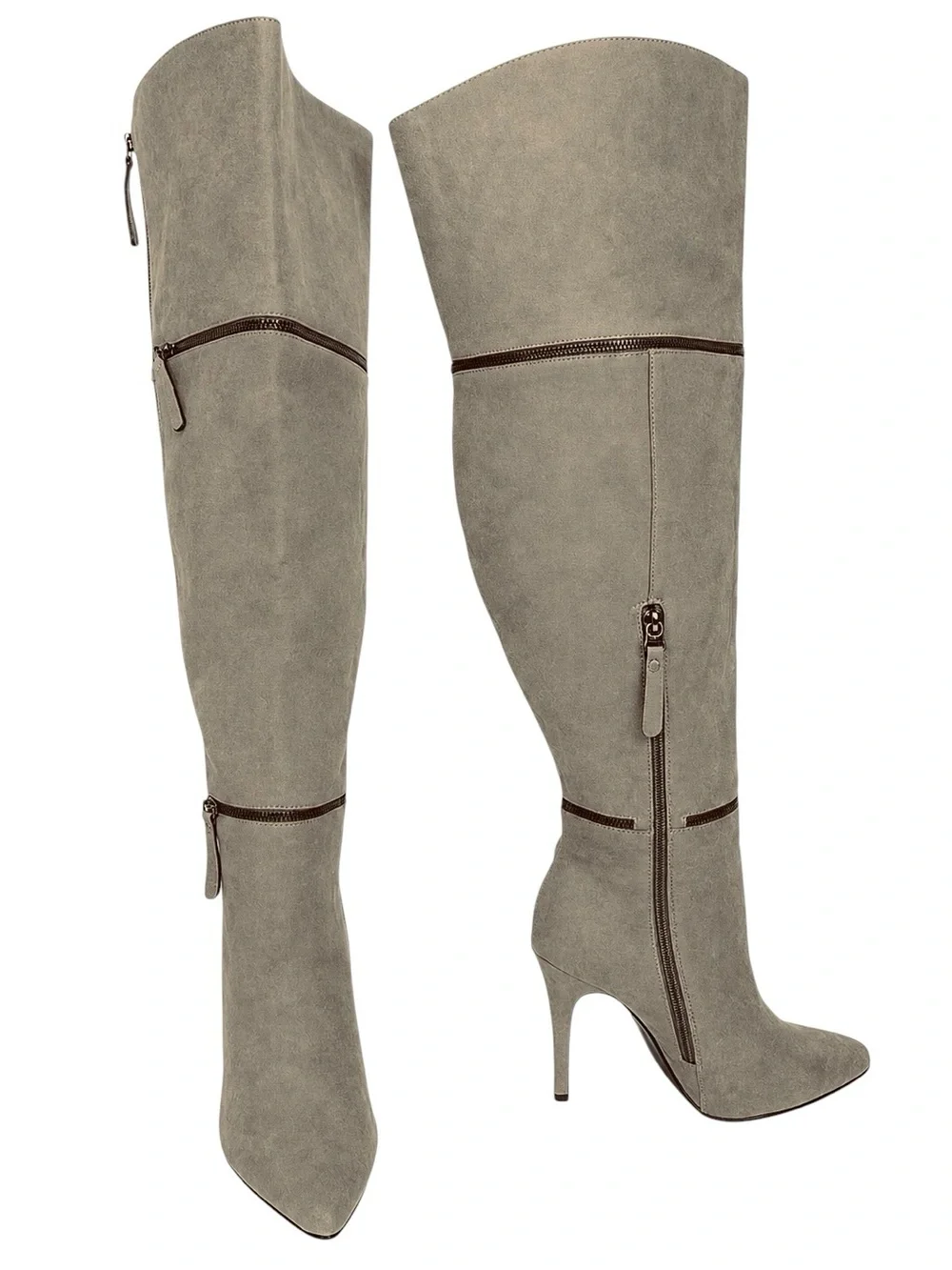 Ashley Stewart Size 10 Grey Over the Knee Faux Suede High Heel Boots